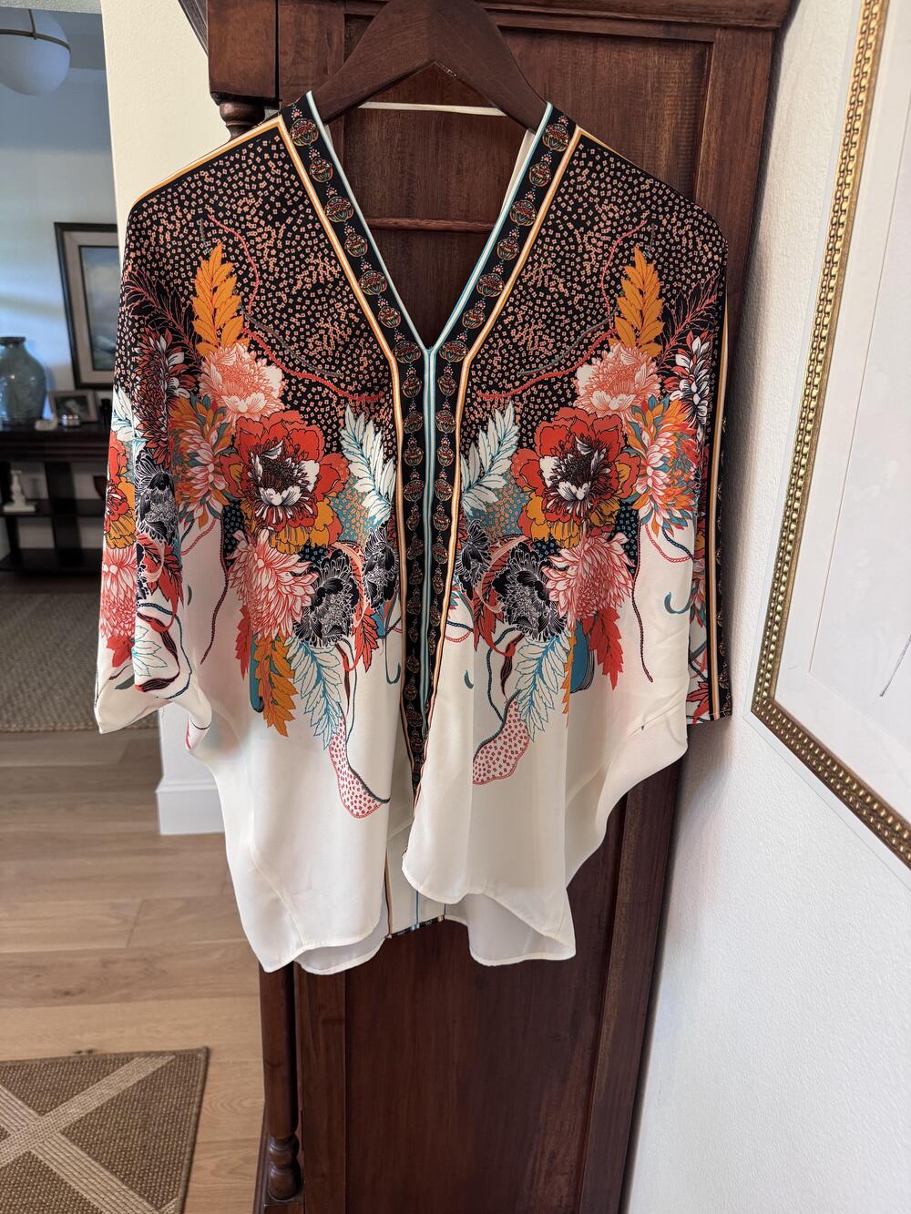 Floral Kimono Blouse Womens One Size Multicolor Boho Open Front Top Lightweight